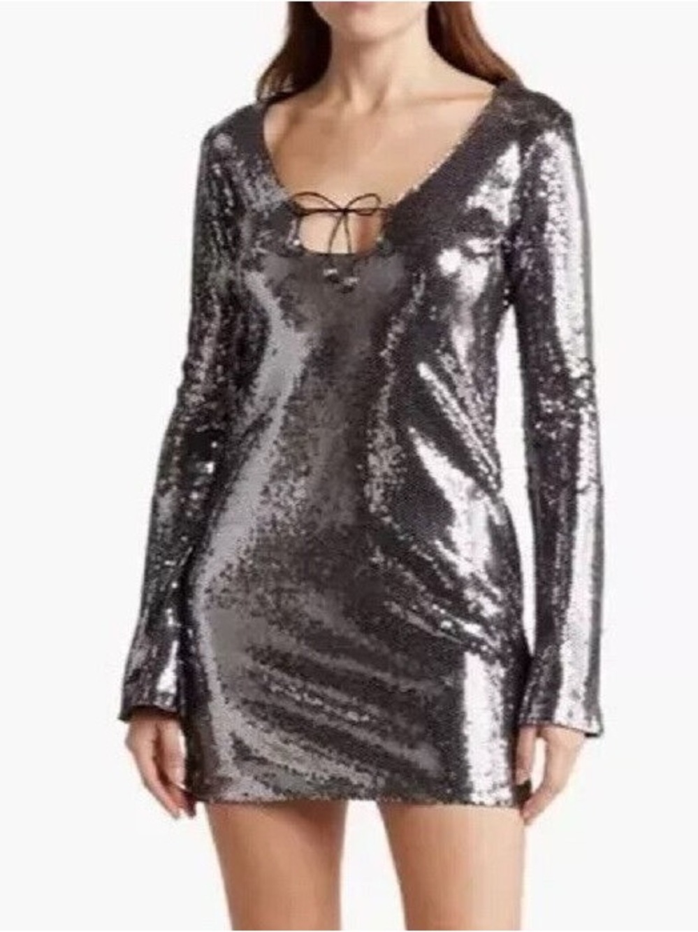 Elodie Silver Sequin Lace-Up Mini Dress